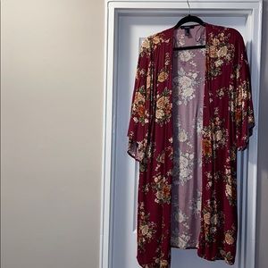Burgundy floral Kimono